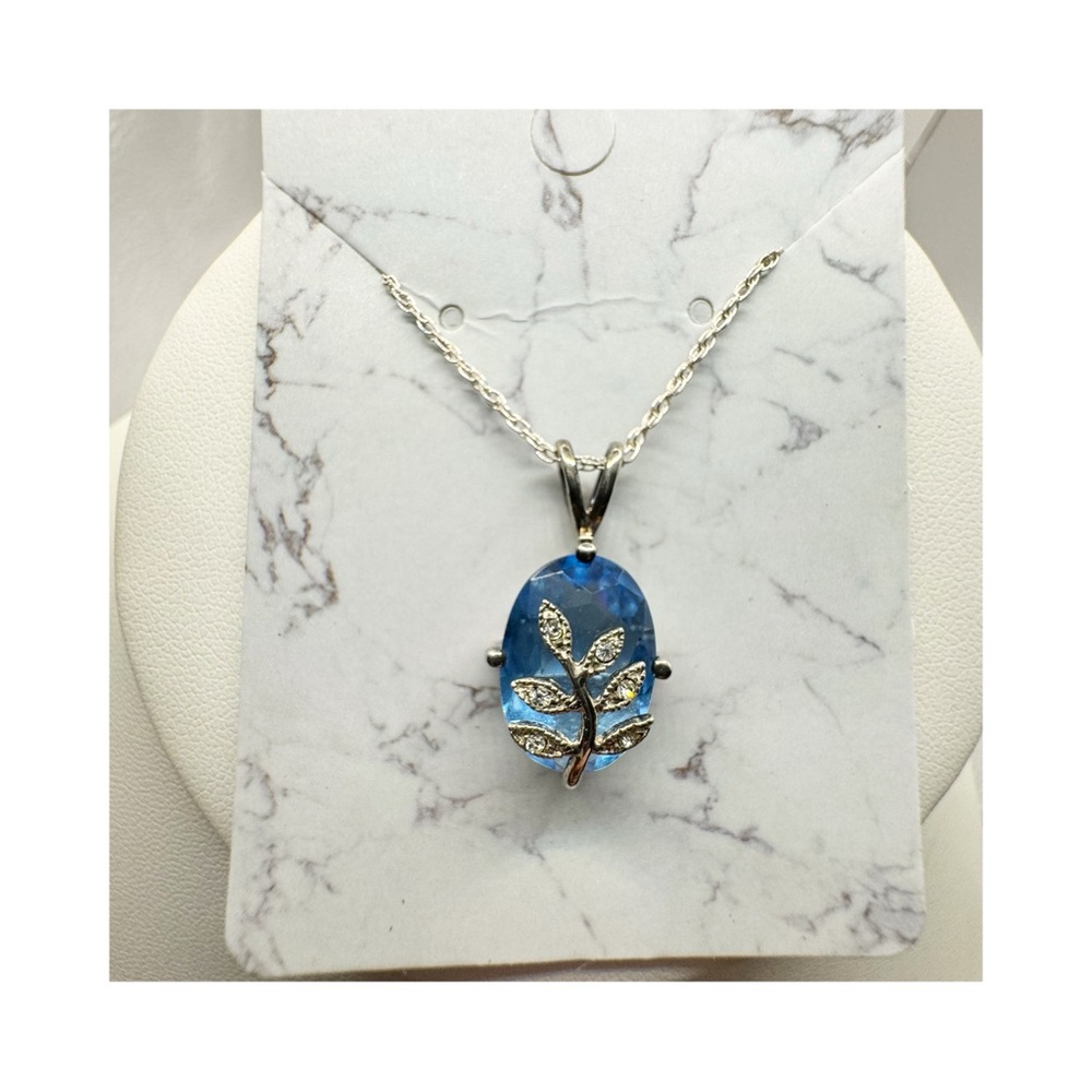 Avon Sterling silver large blue stone with botanical overlay sparkly rhinestones